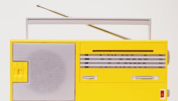 Yellow radio, front view.