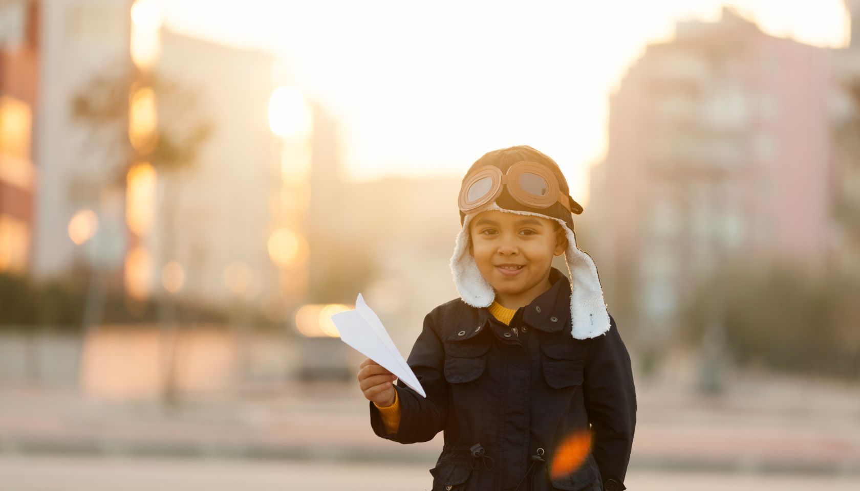 Small boy playing with paper plane