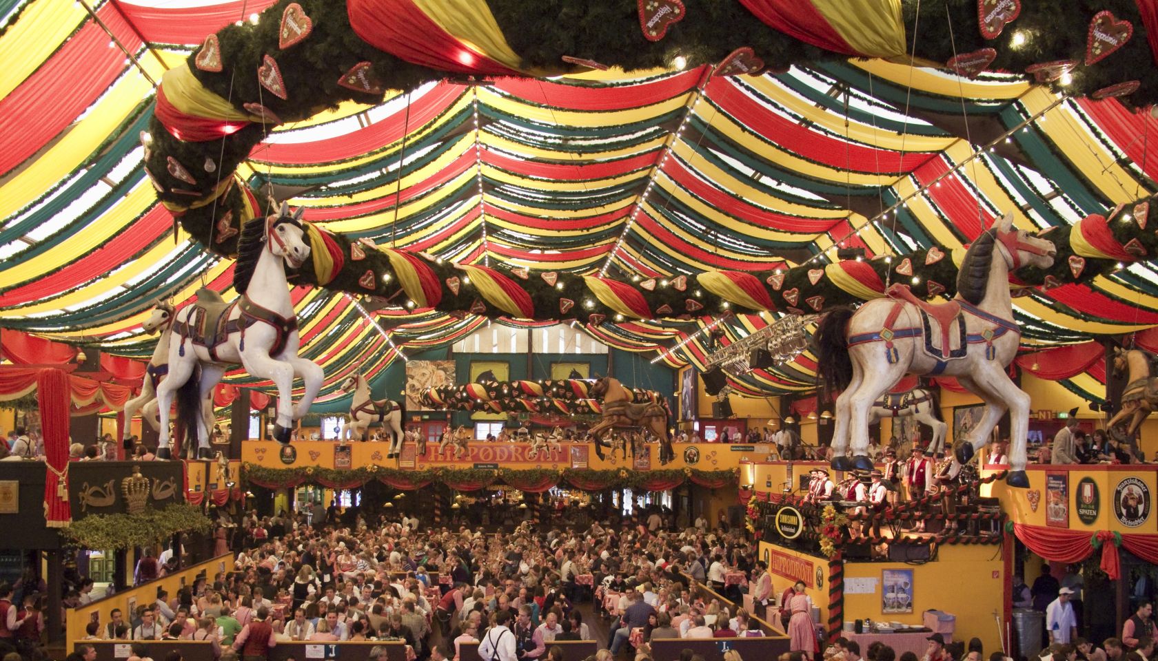 The interior of the Hippodrom Beer Tent, Oktoberfest, Munich, Germany