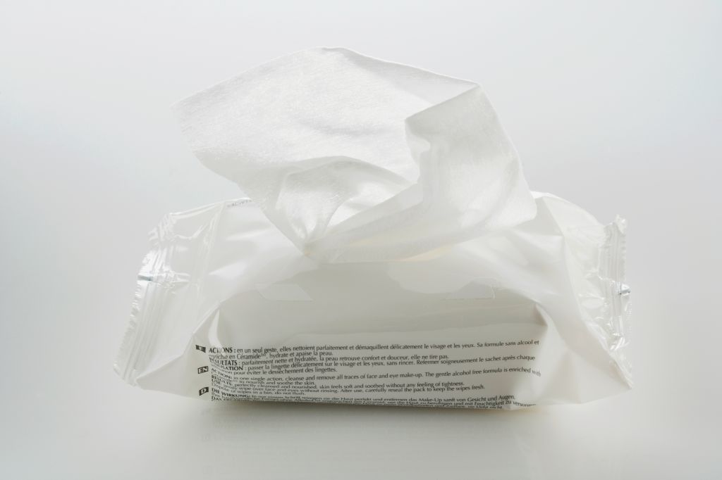 Baby wipes in white plastic packaging