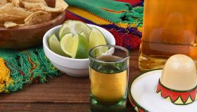 Close-Up Of Tequila Shot And Lime