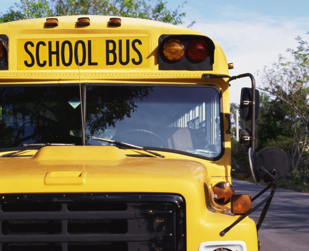 Front view of a school bus