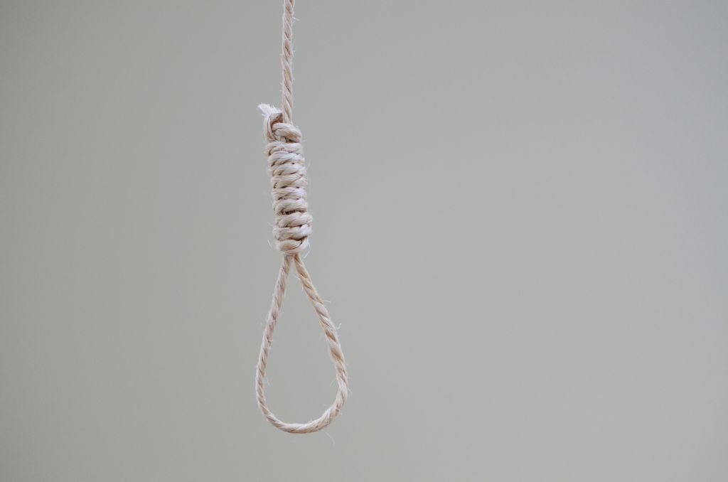 Hanging Noose Rope Against White Background