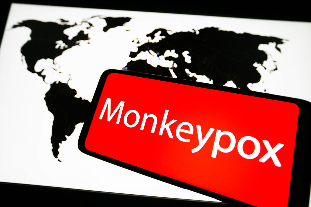 In this photo illustration, the word Monkeypox is seen on a...