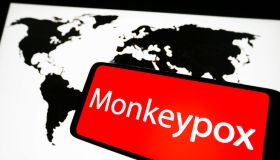 In this photo illustration, the word Monkeypox is seen on a...